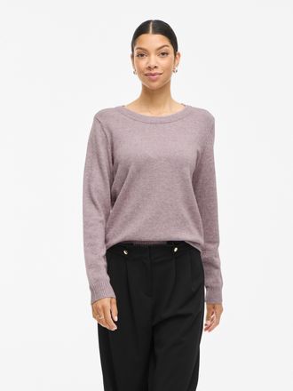 Vila Rundhalspullover VILA VIRIL O-NECK L/S KNIT TOP - NOOS, Damen, Gr. S, toadstool detail:light melange, Feinstrick, Obermaterial: 50% Viskose, 27% Nylon