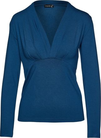 M&oacute;veis Conquista Petrol Lange Mouw Faux Wrap Top in Stretch Jersey Duurzame Stof