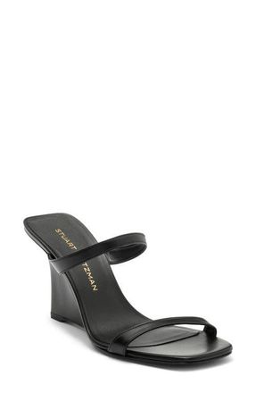 Stuart Weitzman Vinnie Wedge Slide 85 Sandal in Black Smooth Calf at Nordstrom, Size 10.5