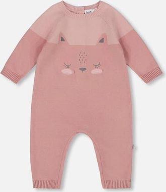 Deux par Deux Knitted Bi-Color Cat Romper in Dusty Pink at Nordstrom, Size 3M