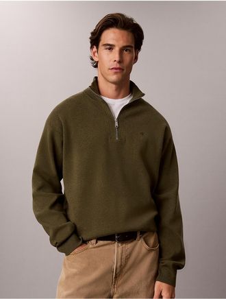 Calvin Klein Jeans Calvin Klein Mens Smooth Cotton Quarter Zip Sweater - Green - 2XL