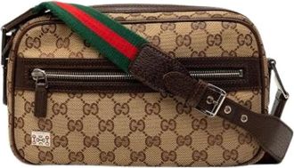 Gucci Pre-owned Canvas Shoulder Bag - Dames - Vintage Schoudertas - Beige - ONE Size - Leer - Vintage
