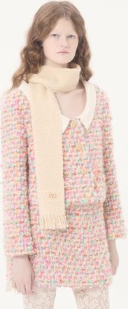 Valentino Garavani Sciarpa Vlogo Signature In Lana, Cachemire E Seta Donna BURRO/ORO UNI