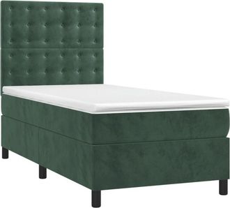 vidaXL Vidaxl - Cama Box Spring Colch&oacute;n Y Led Terciopelo Verde Oscuro 100x200cm
