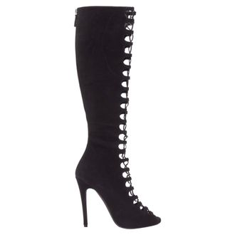 Giambattista Valli black suede leather criss cross lace up front boots EU38