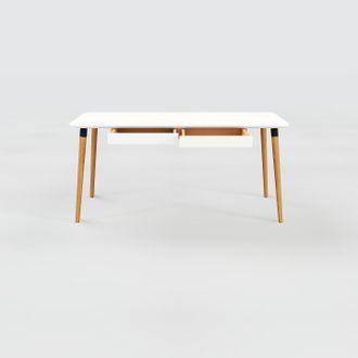 MYCS Schreibtisch Massivholz Weiß - Moderner Massivholz-Schreibtisch: mit 2 Schublade/n - Hochwertige Materialien - 160 x 75 x 70 cm, konfigurierbar