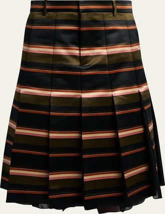 sacai Horizontal Striped Pleated Midi Skirt