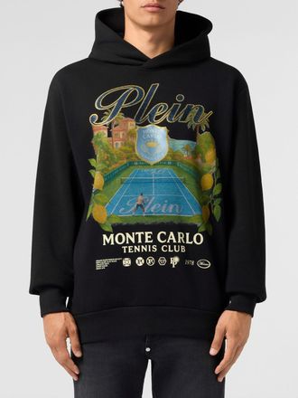 Philipp Plein Felpa con cappuccio in jersey con stampa logo grafica