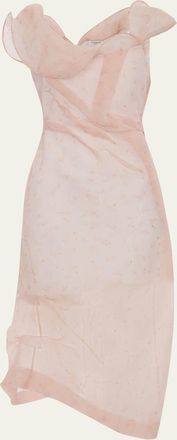 Victoria Beckham Hoop Asymmetric Floral Organza Midi Dress