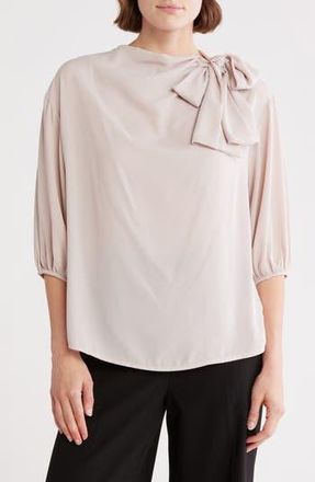 Renee C Scarf Detail Three-Quarter Sleeve Top in Beige at Nordstrom Rack, Size X-Small