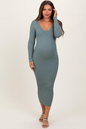 Pinkblush V-Neck Long Sleeve Fitted Maxi Dress in Jade at Nordstrom, Size Medium