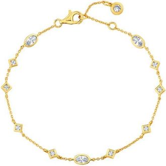 Crislu Princess & Oval Crystal Station Bracelet in 18Kt Yellow Gold /Clear Stone at Nordstrom, Size 7