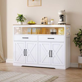 OEM Buffet / Mueble De Almacenamiento - Escandinavo - 140x40x105 Cm - Blanco Y Madera Clara - 2 Puertas 2 Cajones