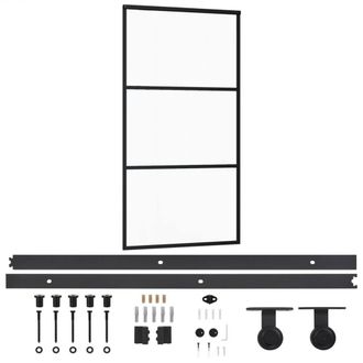 Berkfield Home Sliding Door with Hardware Set ESG Glass&Aluminium 102x205 cm in Black