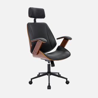 Sweeek Silla De Oficina Con Ruedas, Madera Curvada Y Acabado En Polipiel