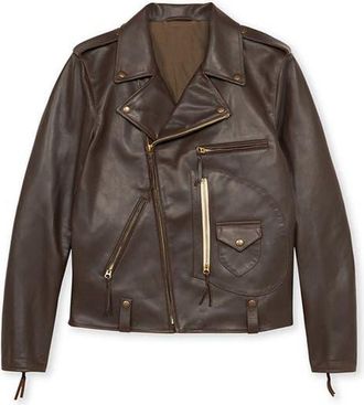 Fortela Biker Leather Jacket in Brown at Nordstrom, Size 48 Eu