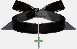 Mateo Bijoux 14kt gold (585/1000) choker with emeralds and diamonds