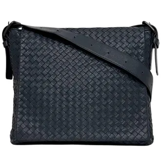 Bottega Veneta Navy Intrecciato Messenger Bag Shoulder Bag (Pre-Owned)