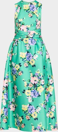 Shoshanna Estrella Floral-Print Mikado Midi Dress