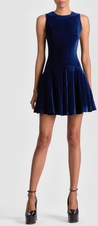 Alice & Olivia Adley Sleeveless Velvet Fit & Flare Minidress in Midnight Blue at Nordstrom, Size 10