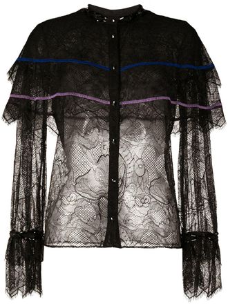 Pucci x Koch&eacute; ruffle-detail lace blouse - women - Polyamide - 40 - Black