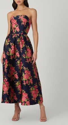 Shoshanna Midnight Dana Vila Floral Jacquard Dress in Navy/coral at Nordstrom, Size 12