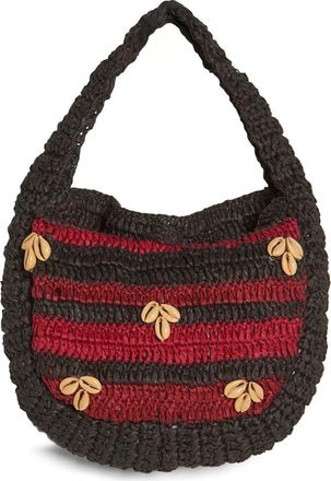 Free People Belize Shell Raffia Shoulder Bag in Dark Cherry/Espresso at Nordstrom