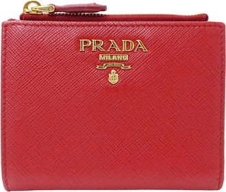 Prada Red Color Saffiano Wallet (Bi-Fold) (Pre-Owned)