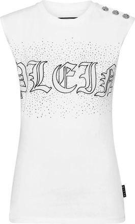 Philipp Plein Shoulder Pads Tanktop - Dames - Tops zonder mouwen - Wit - S - Katoen - Tops