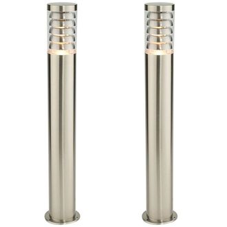 Loops 2 PACK Outdoor Garden Bollard Light 80cm Brushed Steel 9W Outside Lamp Post IP44 in Metallics
