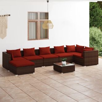 vidaXL 8 Pcs Garden Lounge Set Con Coj&iacute;n Mimbre Pe Brown