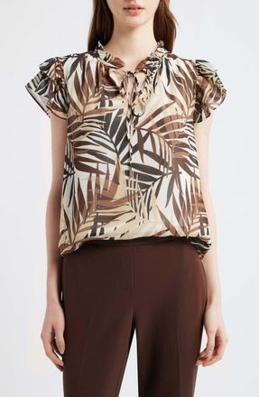 Anne Klein Ruffle Tie Neck Top in White Dove Multi at Nordstrom, Size X-Large