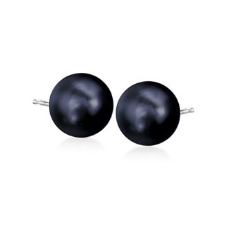Ross-Simons 10-11mm Black Cultured Pearl Stud Earrings in 14kt White Gold