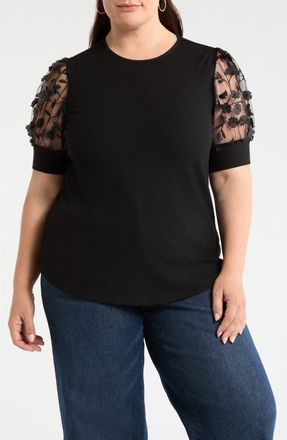 Sugarlips Sheer Puff Sleeve Top in Black at Nordstrom, Size 3 X