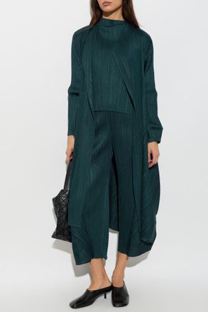 Pleats Please Issey Miyake Pleated Top With Long Sleeves, Womens, Green