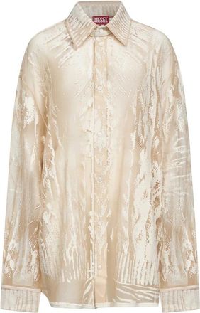Diesel Overhemd met Grafische Print en Knoopsluiting - Dames - Overhemden - Wit - M - Katoen - Overhemden