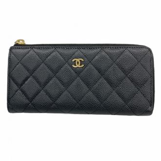 Chanel Black Grained Calfskin Long Wallet (Bi-Fold) (Pre-Owned)