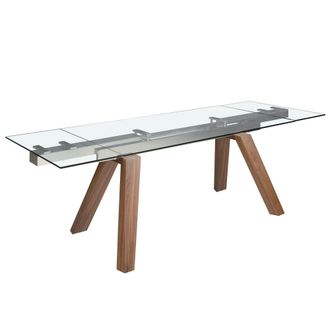 Angel Cerd&aacute; Mesa comedor extensible rectangular cristal templado y nogal