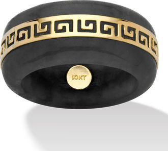 Palm Beach Jewelry Black Jade 10k Yellow Gold Greek Key Ring
