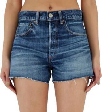 Moussy Ford Fray Hem Button Fly Shorts In Dark Blue