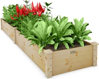 Costway Costway - Cama De Jard&iacute;n Elevada De Madera, Caja De Plantas De Madera Para Verduras, Flores, Hierbas Y Frutas, Cama Elevada De Jard&iacute;n Para Patio Trase