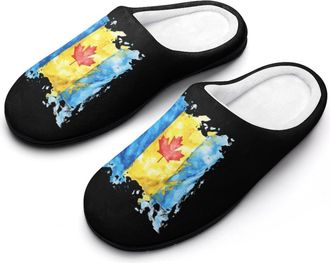 Generic Ukraine And Canada Flag Watercolor Fashion Cotton Slippers for Women Memory Foam House Slippers Non-Slip House Bedroom Shoes
