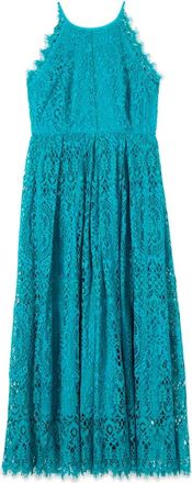 Oltre Flare Midi Jurk met Kant - Dames - Casual kleedjes - Blauw - 4XL - Katoen - Kleedjes