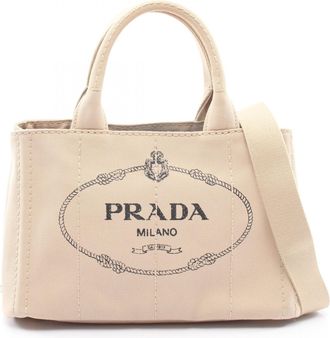 Prada Beige Canvas Handbag Tote Bag (Pre-Owned)