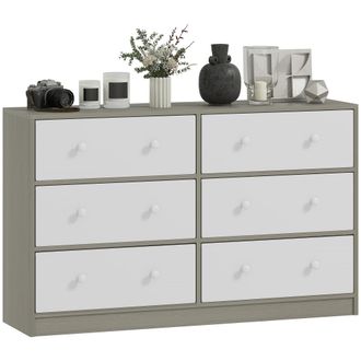 HOMCOM Homcom C&oacute;moda Con 6 Cajones De Tela, C&oacute;moda Para Dormitorio, Marco De Acero Y Mdf, Cajonera Para Sal&oacute;n, Oficina, Vestidor, Blanco Y Gris
