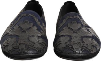 Dolce & Gabbana Black Jacquard Leather Slip On Loafers Mens Shoes
