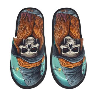 Generic Camping Slippers Cartoon Pumpkin Skull House Shoes Anti-Slip Sole Sleepers Soft Slipper For Winter Travel Women & Men M