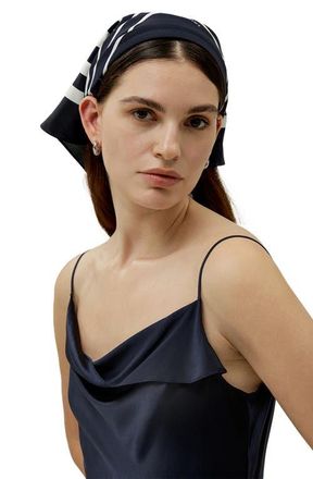 LilySilk Geometric Print Silk Scarf in Midnight Blue at Nordstrom