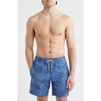 Fair Harbor The Bayberry Swim Trunks in Island Blue Leaves at Nordstrom, Size Xx-Large