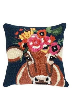 R16 Home Betsy Floral Cow Throw Pillow in Indigo Multi at Nordstrom Rack, Size 18X18